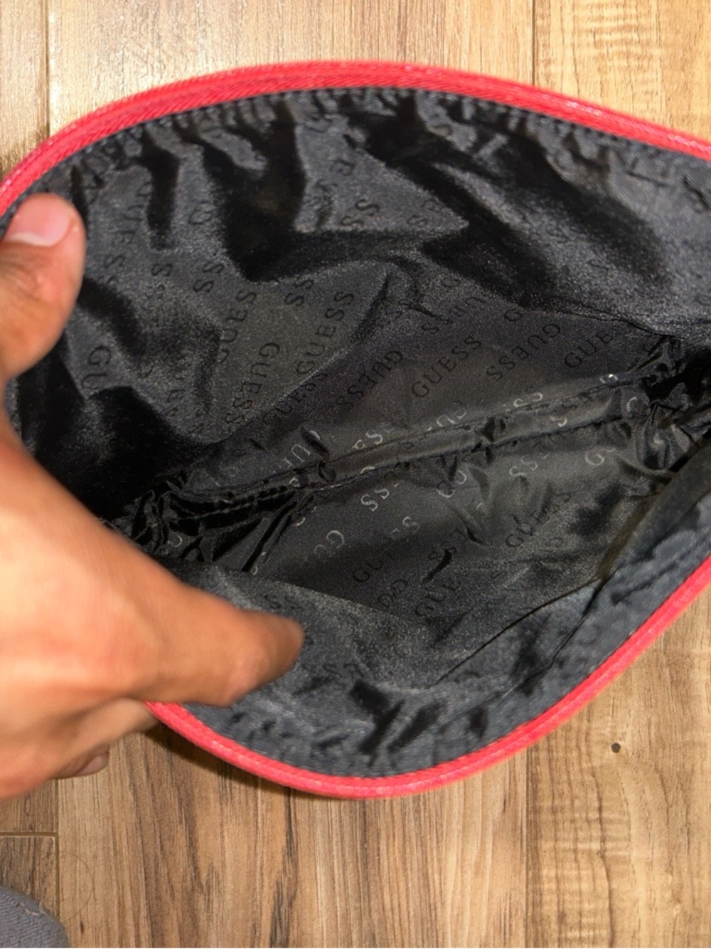 GUESS Red Textured Zip Cosmetic Pouch - Picture 3 of 4